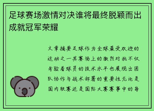 足球赛场激情对决谁将最终脱颖而出成就冠军荣耀